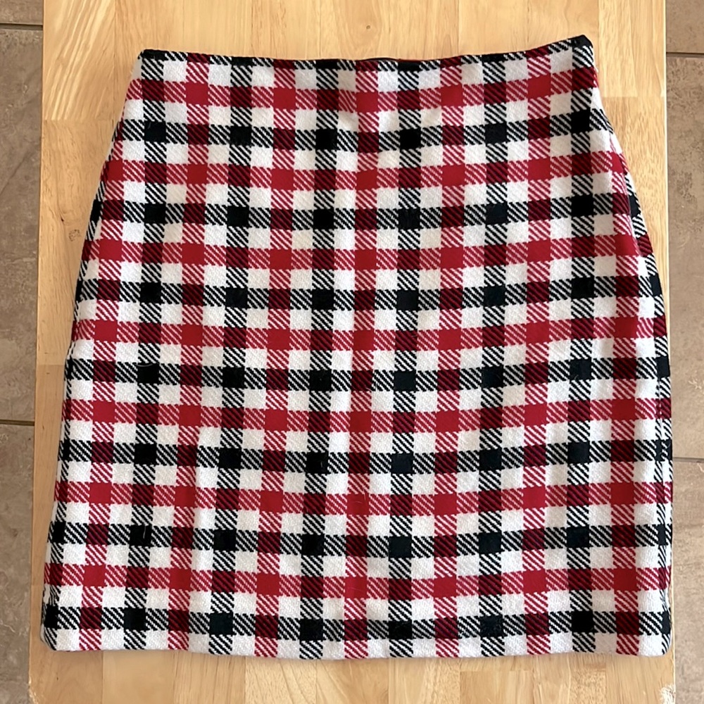 Talbots wool plaid mini skirt red black and cream